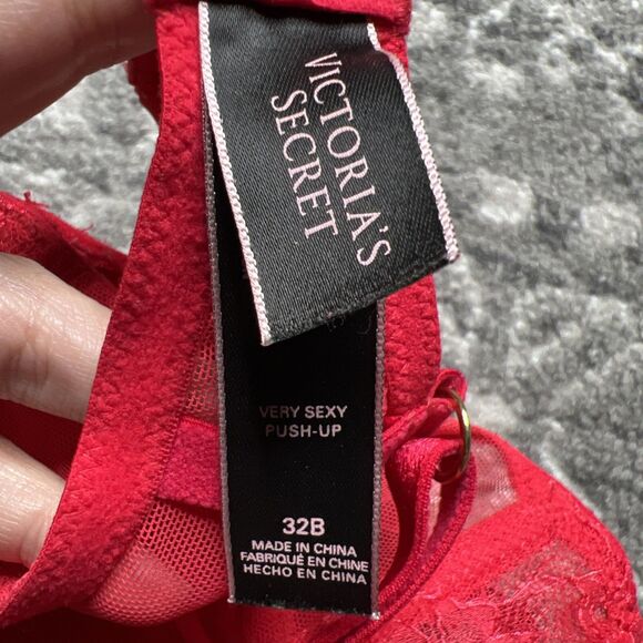 Victoria's Secret Very Sexy Push Up Bra Front Close Red Lace 32B Strappy Cage - Picture 3 of 4